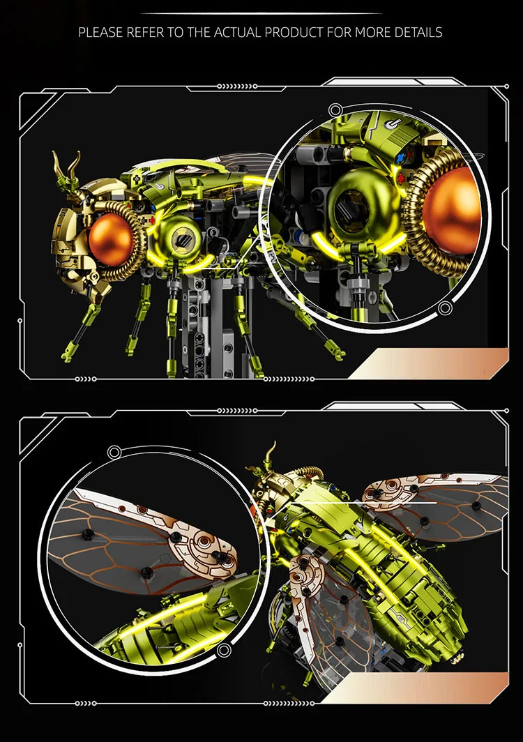 Idee Insekten-Kampf-Mecha-Baustein-Set, Mechanischer Fliegenroboter, Mech-Modell-Sets, Bausteine, Konstruktionsspielzeug mit Licht, als Geschenk – Detail 6