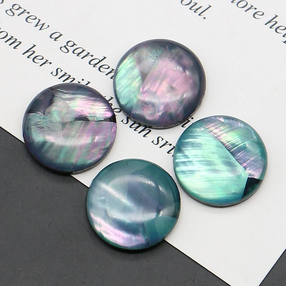 Round Vintage Natural Iridescent Abalone Shell Epoxy-Coated Holeless Loose Cabochon Bead DIY Necklace Earring Jewelry Accessory