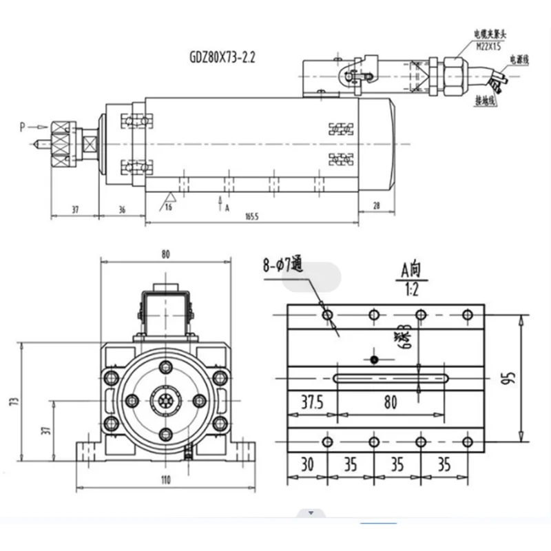 Square Air Cooled Spindle Motor 220V 2.2KW 3KW ER20 Collets 4 Bearings High Speed for CNC Engraving Milling Grind