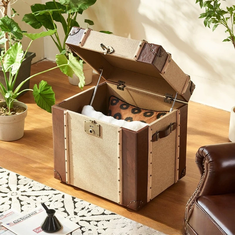 Wine cabinet living room coffee table medieval old willow nail hotel British canvas wrought iron leather box corner table