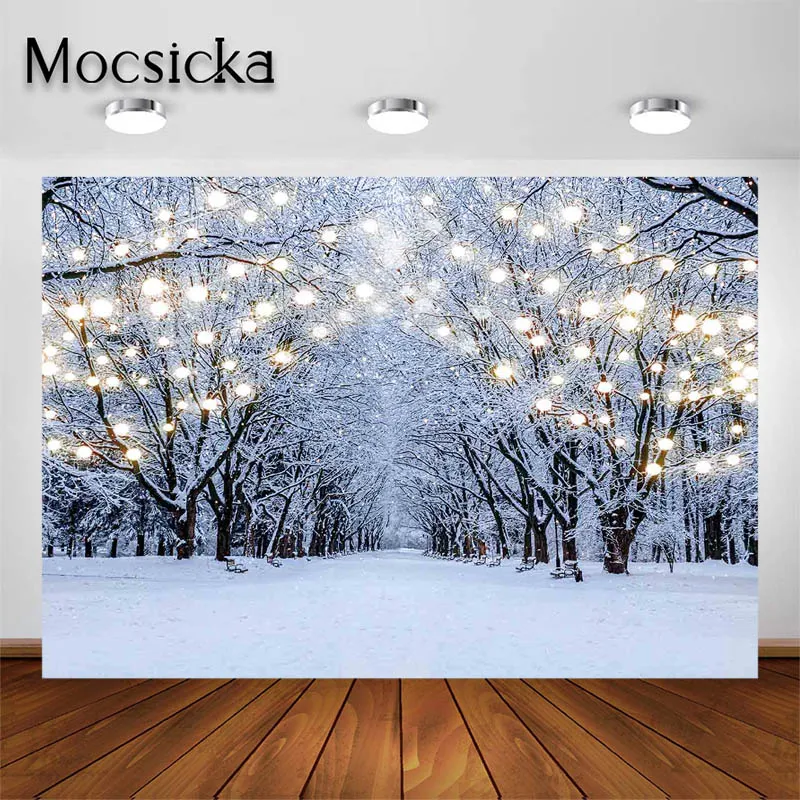 

Mocsicka Winter Forest Backdrop for Portrait Photography Background Christmas Snow Decorations Kids Pets Photo Studio Props