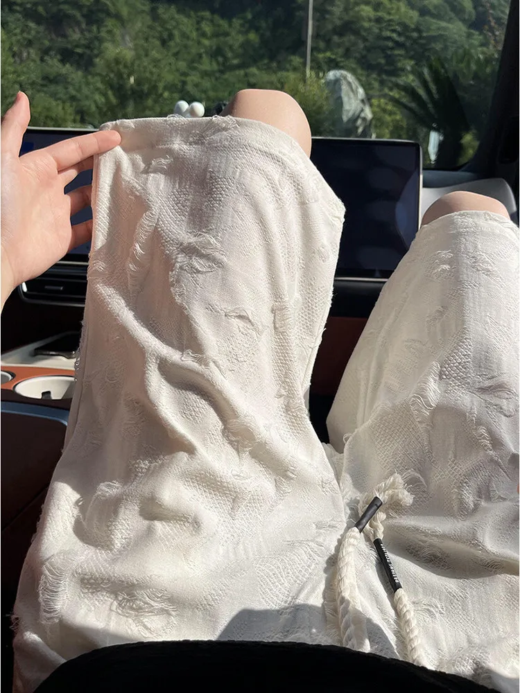 

Мужские летние брюки Street Sle Ripped orts в американском стиле High Street Design Sense Destruction, спортивные брюки в пять четвертей, повседневные свободные брюки