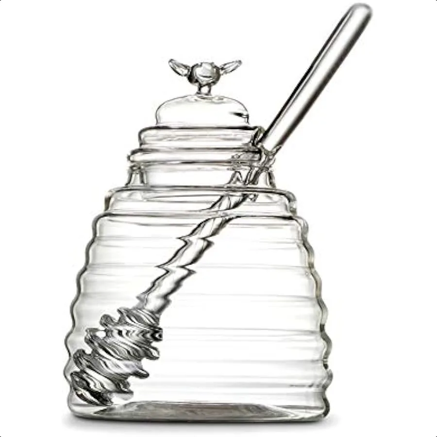 

Clear Borosilicate Glass Honey Jar Pot with Dipper and Dustproof Lid for Home Kitchen