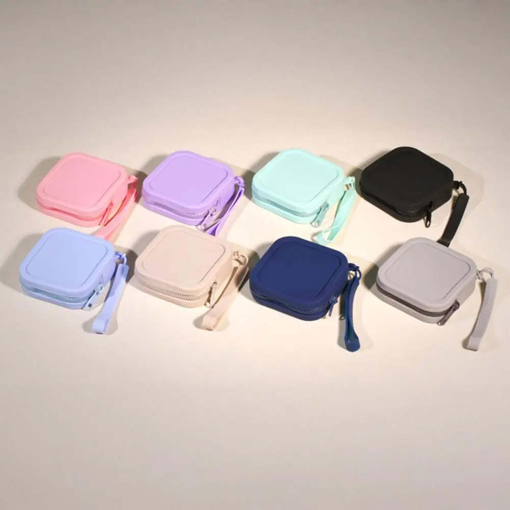 Silicone Coin Pouch with Zipper And Wrist Strap, Mini Zipper Change Holder Square Storage Bag, Change Purse for Headphones Keys