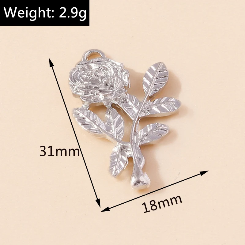Leslie 10 Stück/Set Trendige Legierung Gold Silber Farbe Rosen-Blumen-Anhänger für Armbänder Halsketten DIY Handgemachtes Schmuckzubehör – Detail 1
