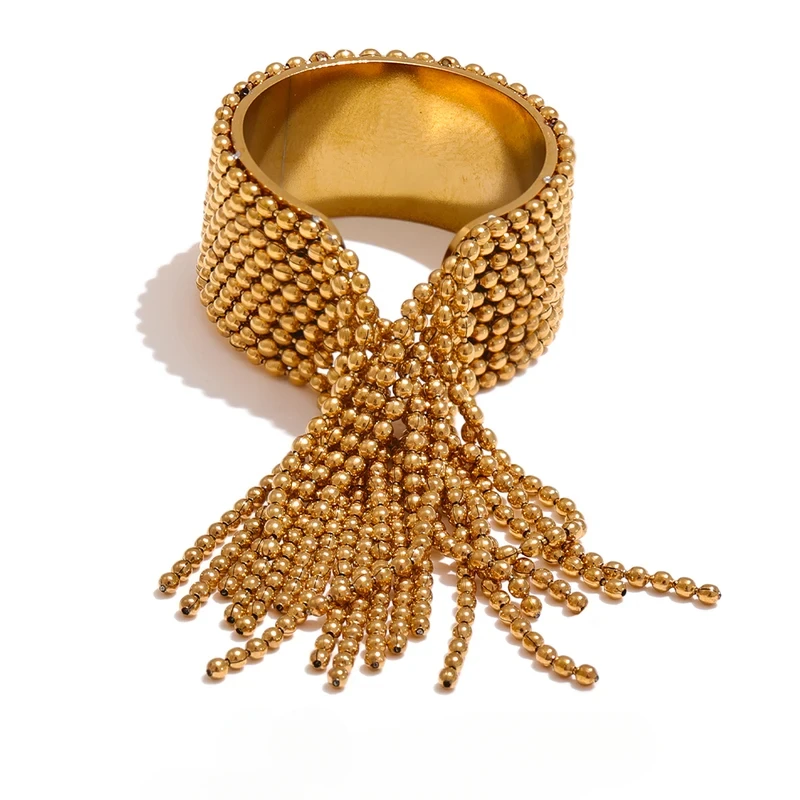 

TUES Statement Stainless Steel Chain Tassel Finger Ring Adjustable 18K PVD Plated High Quality Charm Stylish Golden Jewelry