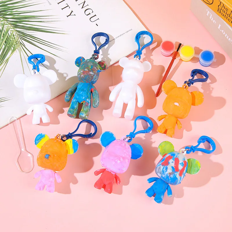 10Pcs White Blank Graffiti Bear Keychains DIY Painting Toy for Kids Birthday Party Favors Kindergarten Gift Goodie Pinata Filler