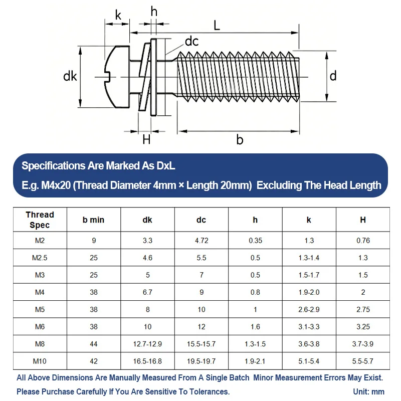 GB9074.4 316 Stainless Steel Small Round Pan Head Cross Combination Screws Spring Flat Triple Washer Machine Bolts M2 M2.5 M3-M8