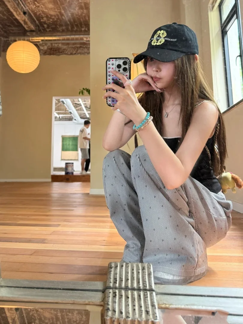 سروال نسائي موحد شتوي صوف مستقيم الأرجل مبطن بالصوف صالة قطيفة مريحة مطوية الحد الأدنى ملابس شارع فنية مريحة #1