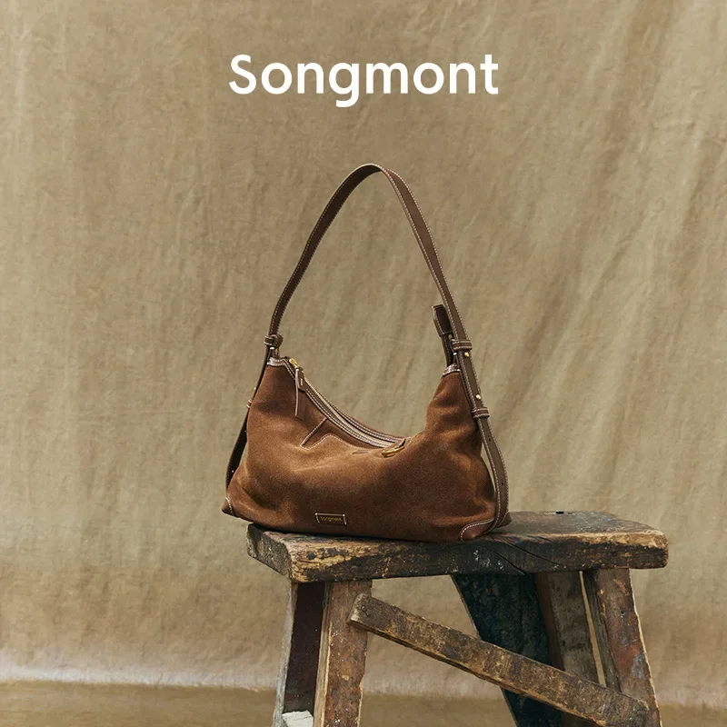 Songmont Mountain Down The Pine Tracking Series Shallow Hobo Bag Chamois Leather Underarm Commuting Bag Dumpling Bag Women's Aut