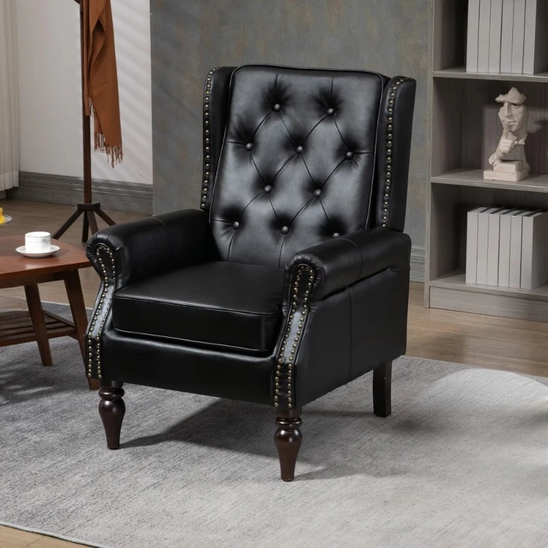 

Modern style tufted leather armchair, durable lounge chair for living room and bedroom (black)