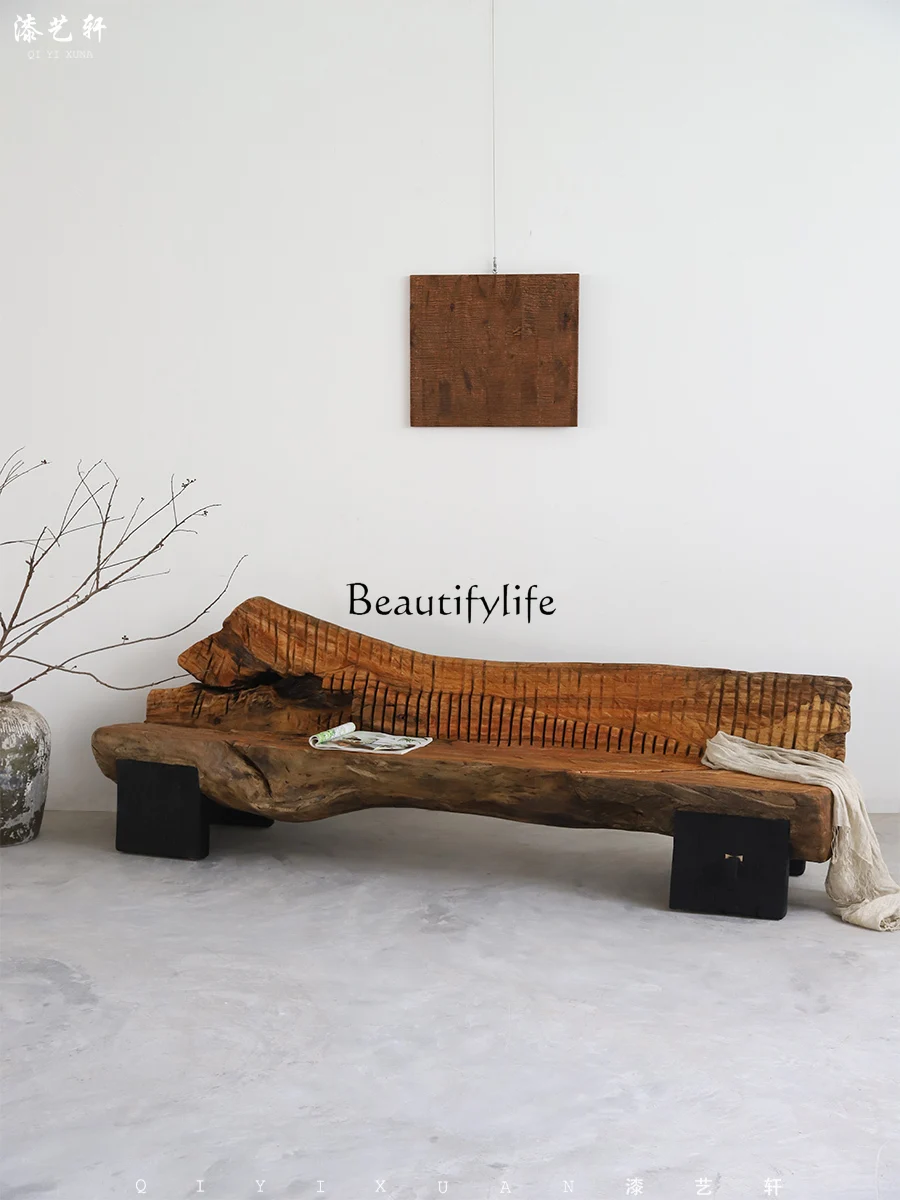 Wabi Sabi Creative Tree-Shaped Bench Wild Luxury Antique Homestay Hotel Decorations