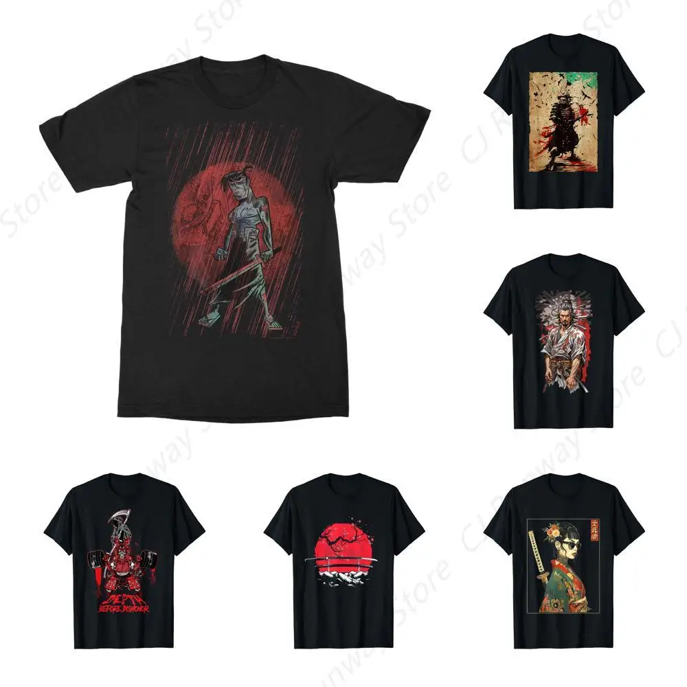 Samurai Red Moon Graphic Men's T-Shirt Katana Japan Swords Japanese Martial Arts Sinobi Samurai T Shirt