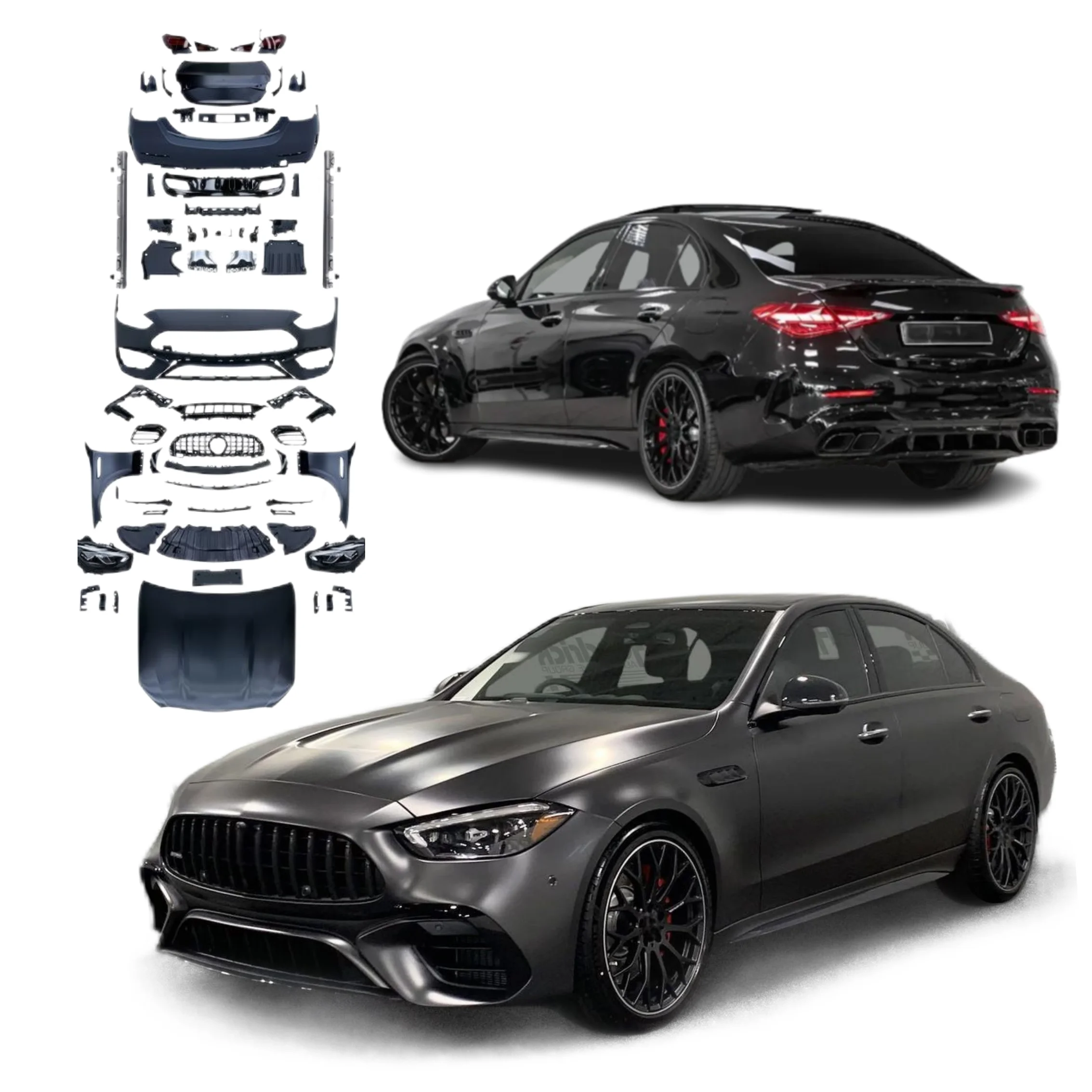 STLFFactory سعر Bodykit ل C الفئة W205 2015-2021 إلى 2024 W206 C63 AMGs المصابيح الخلفية المصد القديمة إلى المصابيح الأمامية الجديدة