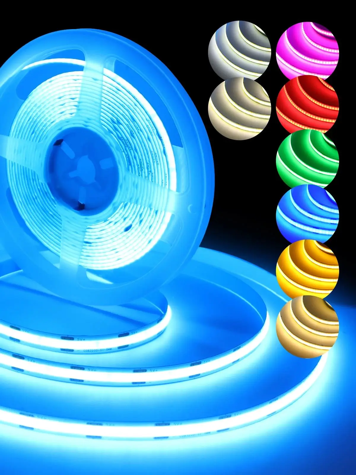 Bande lumineuse LED COB USB, 1M-5M, 5V, 320 diodes/M, rétro-éclairage pour miroir TV, cuisine, salle, éclairage nocturne, rouge/bleu/vert/blanc