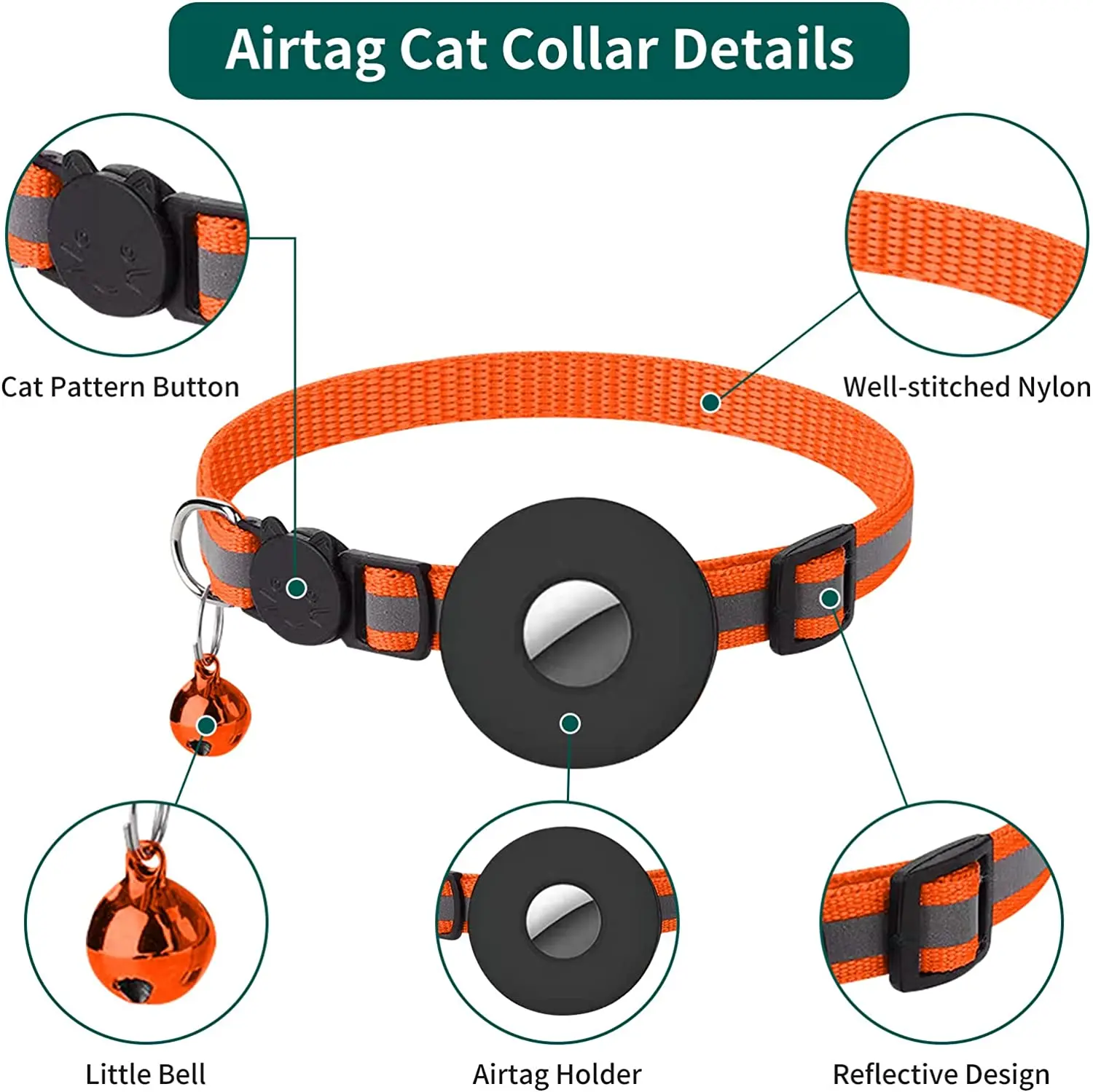 Breakaway Airtag Cat Collar,Reflective Apple Air Tag Cat Collar with Bell Waterproof Airtag Holder Case,GPS Pet Tracker Collar