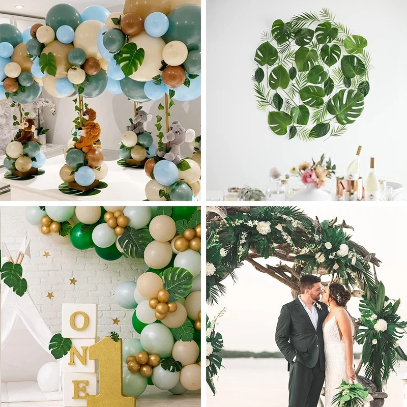 21Pcs Hawaii Artificial Palm Leaf Fake Plant Bouquet Home Room Table Decor Garden Baby Birthday Party Wedding Decoration Cup Mat