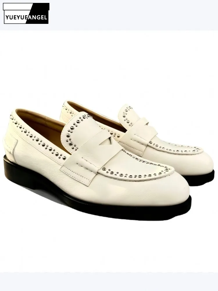 High Quality Genuine Leather Mens Business Banquet Formal Shoes Wedding Groom Camel Leather Dress Shoes Rivet Males Footwear