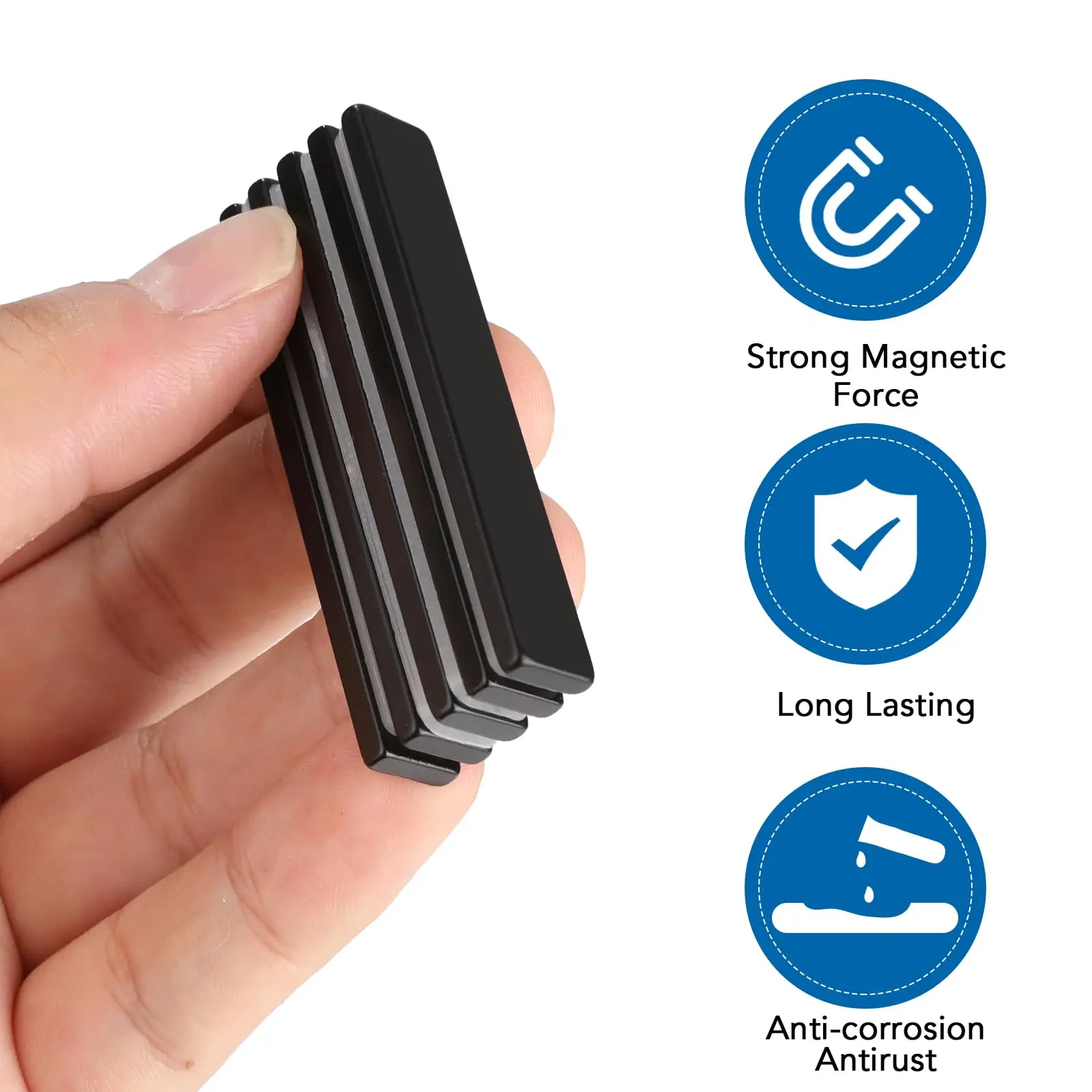 6Pcs 60x10x3mm Black Epoxy Coating Earth Magnets Neodymium Strong Magnets with Double-Sided Adhesive Heavy Duty Metal Magnet Bar