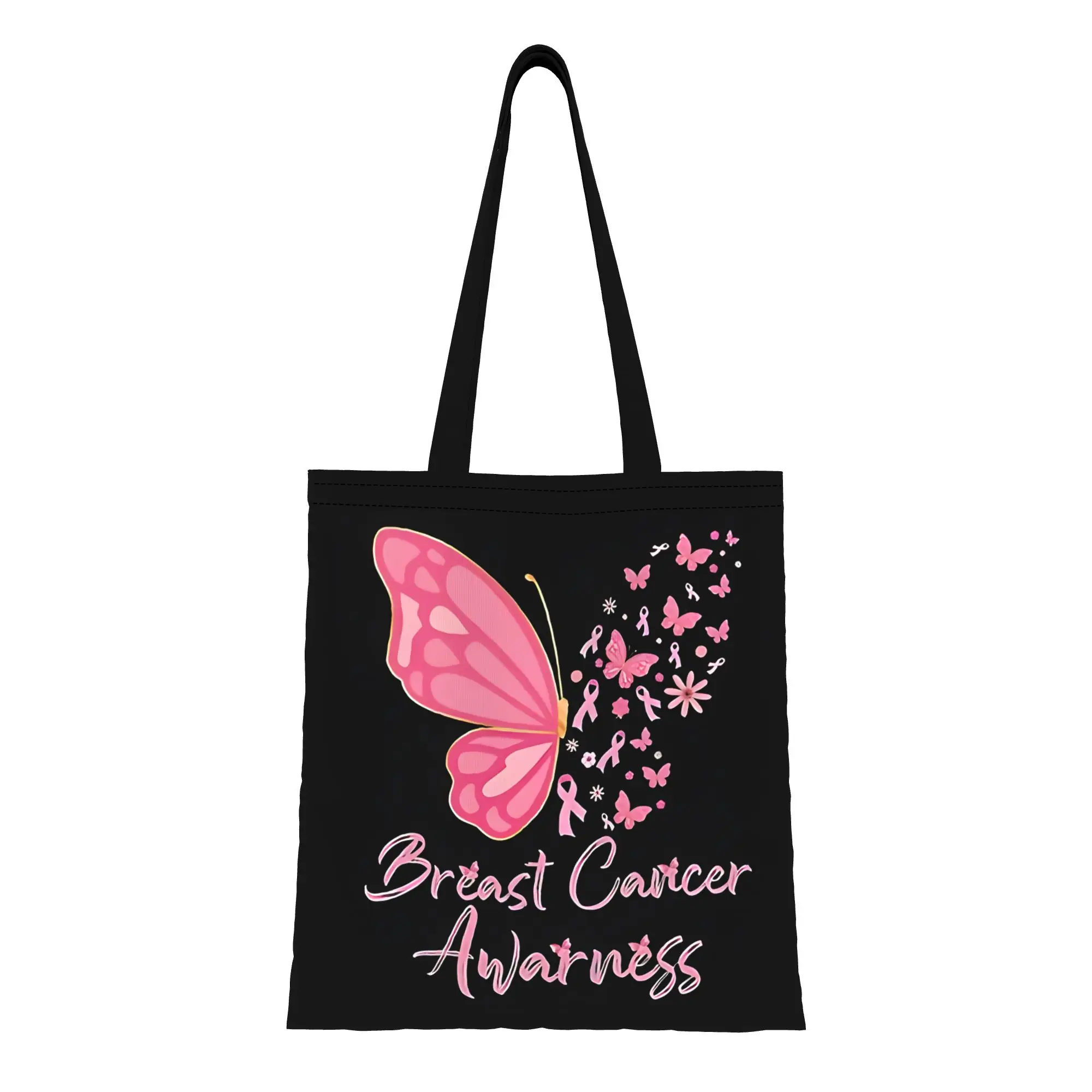 Breast Cancer Butterflies Survival Ribbon canvas tote bag,  casual style for daily shopping