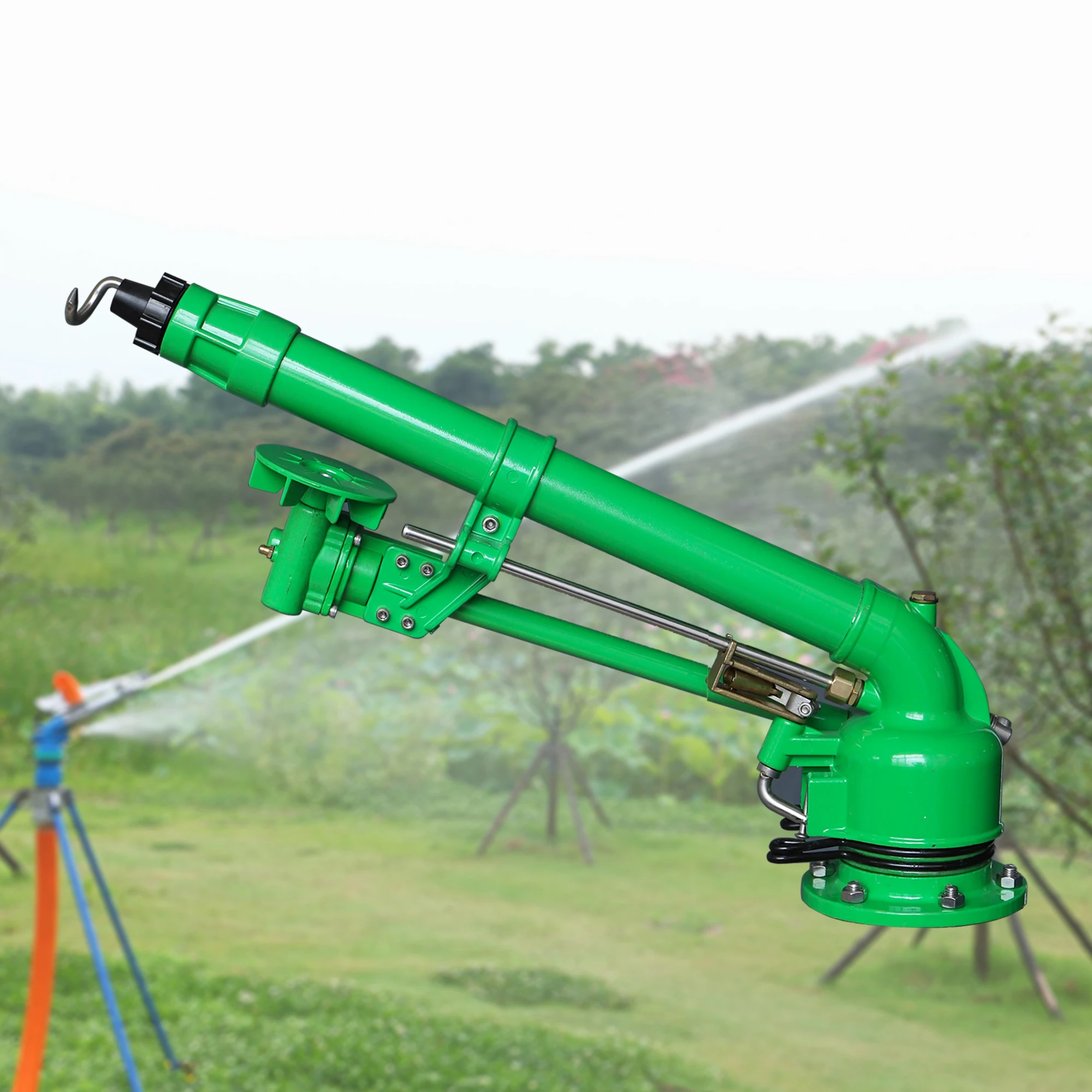 Landwirtschaftliche Bewässerungswasserpistole 1,5 Zoll Innengewinde Regenpistole Sprinkler DN40 Turbinen-Vortex-Schwenkdüse Grüne Bewässerungssprühpistole