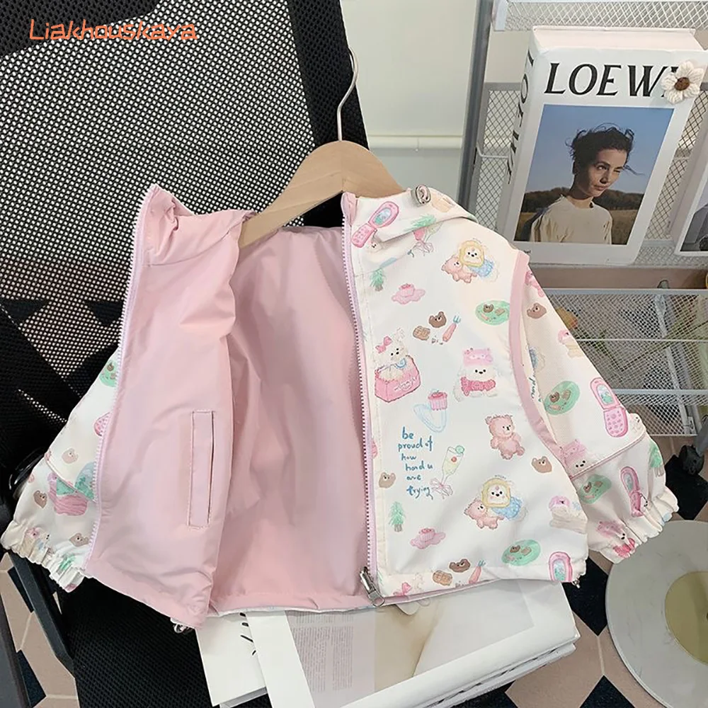 2026 New Arrival Girls Reversible Jacket Fall Winter Hooded Windbreaker Kids Waterproof Outerwear Toddler Fashion Coat For Baby