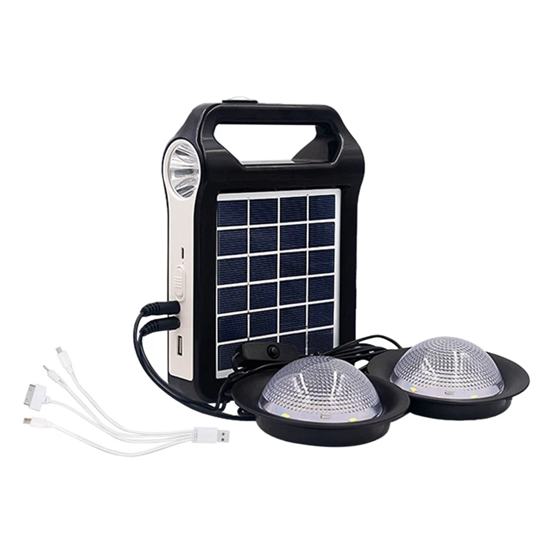 RISE-Portable 6V Rechargeable Solar Panel Power Storage Generator System USB Charger With Lamp Lighting Home