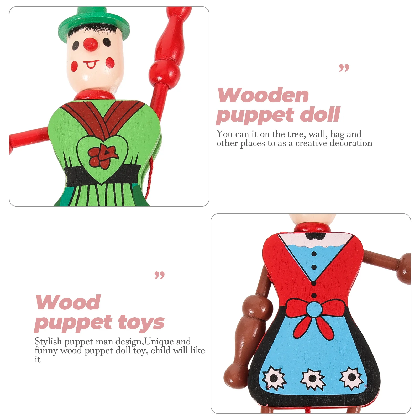 4 Pcs Wood Puppet Toys Wooden The Marionettes Movable Bamboo Hanging Child