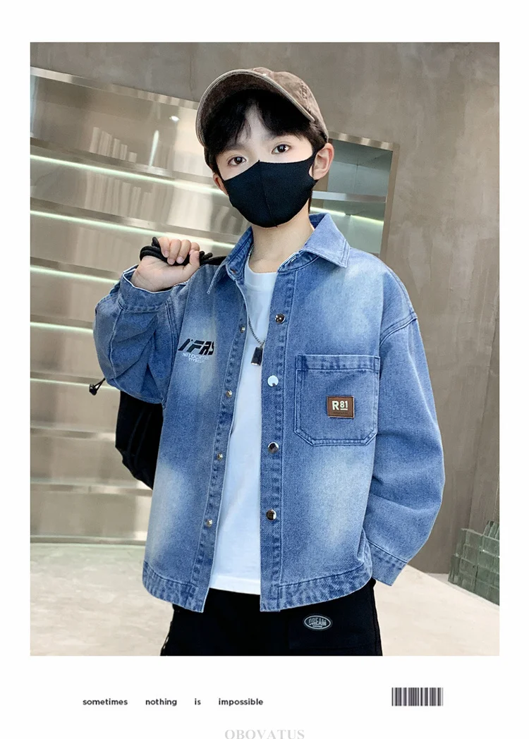 Kinder Mode Vintage Blaues Jeanshemd für Jungen Langärmeliges Baby-Bluse mit Tasche Teenager Frühling Herbst Kleidung Jeanshemd – Detail 7