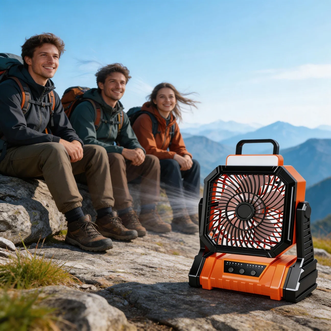 

Wireless Fans USB Rechargeable Camping Fan with LED Light Portable Air Circulators 360° Head Rotation Tent Fan with Hook