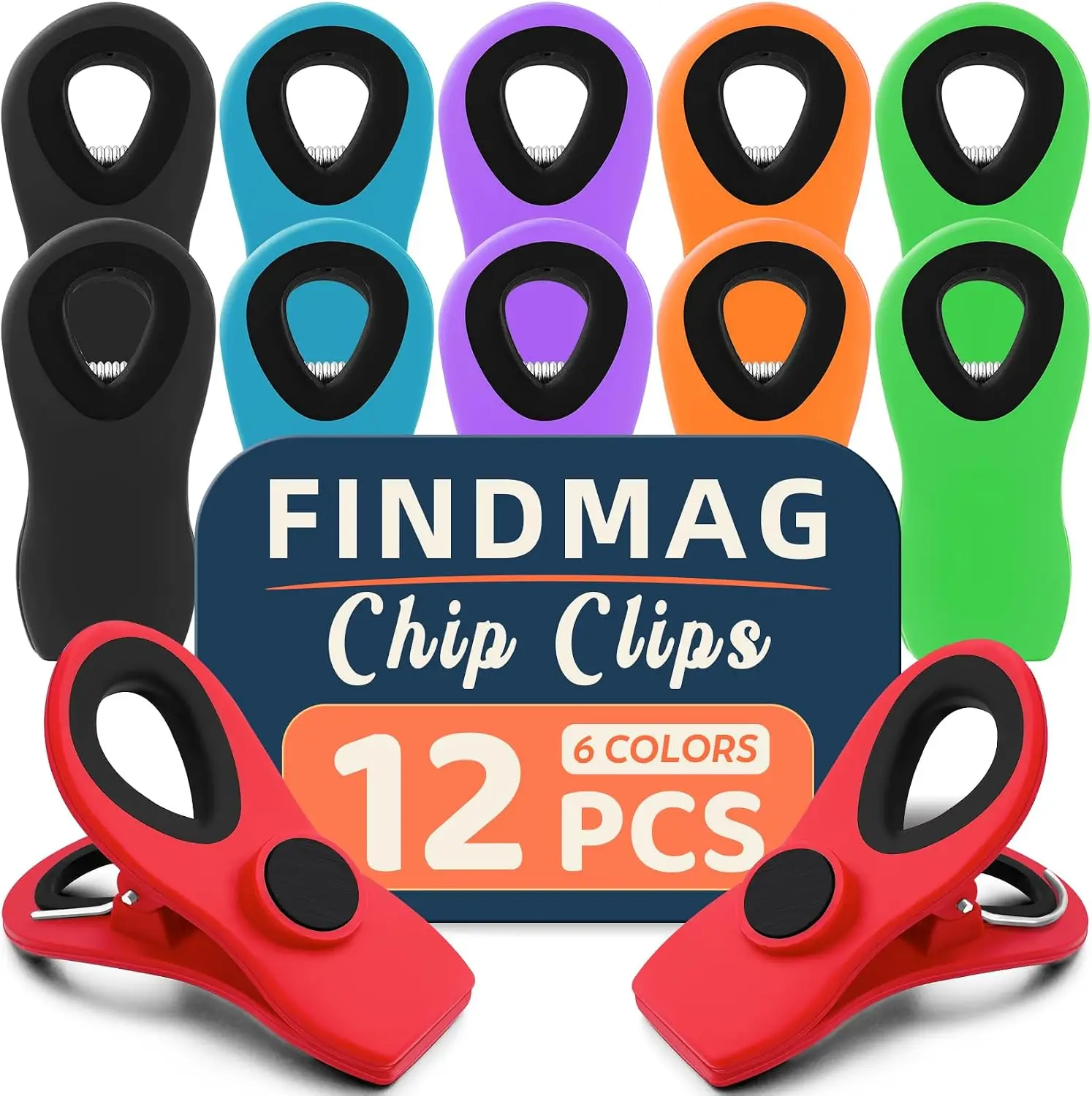 Magnetic Bag Clips, 12 Pack Airtight Seal Chip Clips for Kitchen Fridge, Plastic Assorted Colors Food Storage Clips, RV Accessories