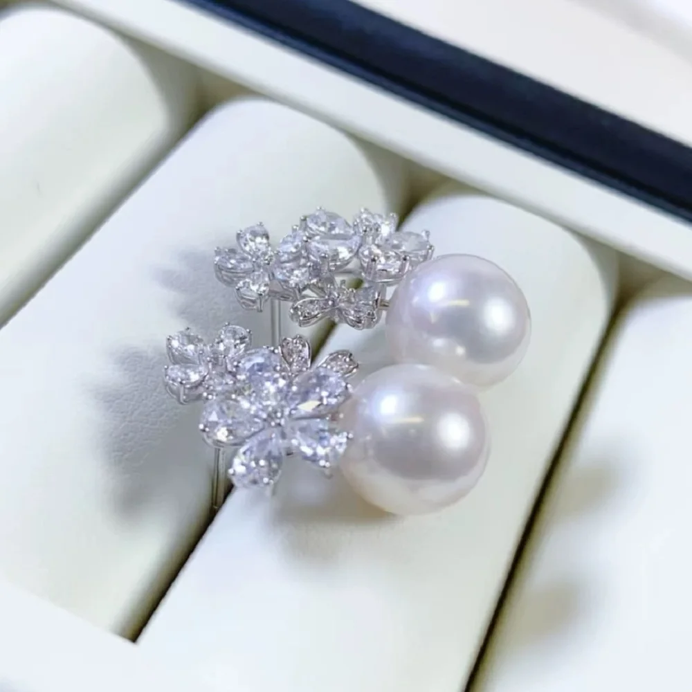 

Новые серьги с жемчугом и цирконием Little Ice Flower AAAA9-10 мм 10-11 мм, круглые серьги с натуральным японским жемчугом 925s