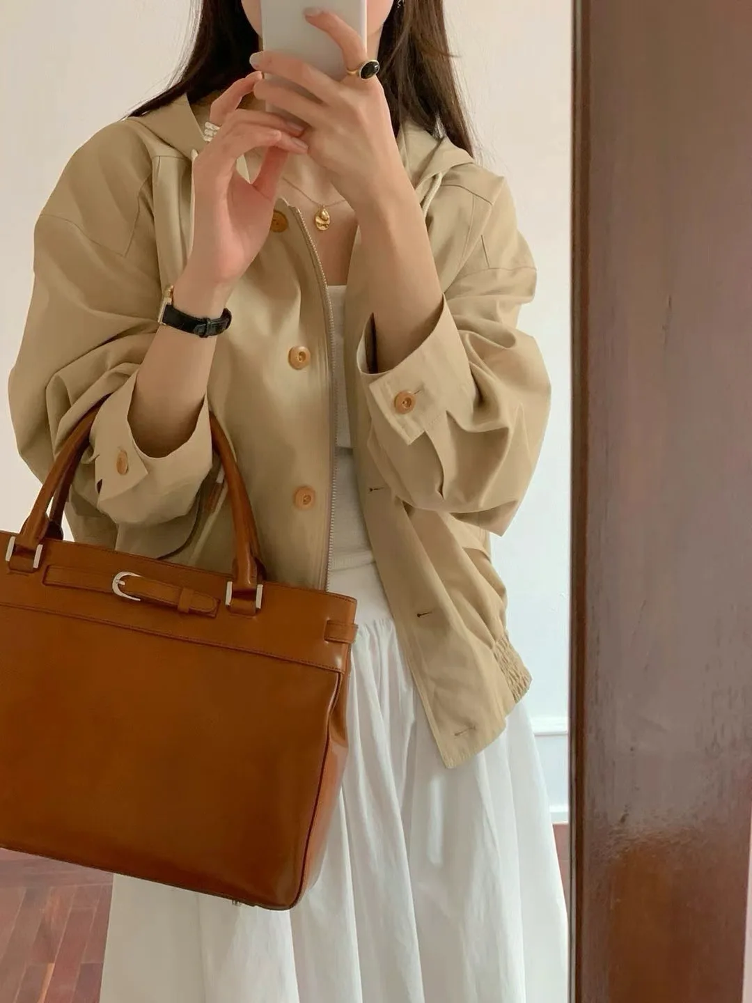 

Chic Korean Sle Women's Hooded Jaet Coat Single Button Workwear Design Autumn New Arrival Outerwear with kets