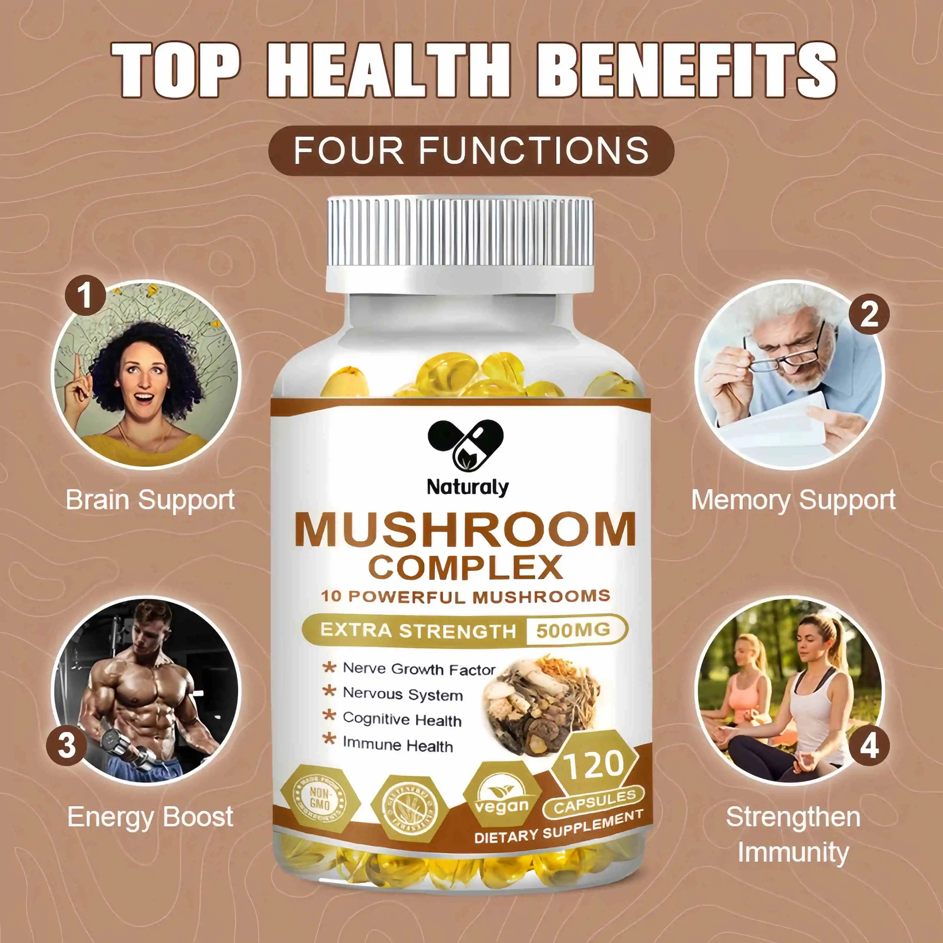 10 Complex Mushroom Capsules Coffee Substitute Energy & Boosting immunity Ganoderma lucidum extract supplement