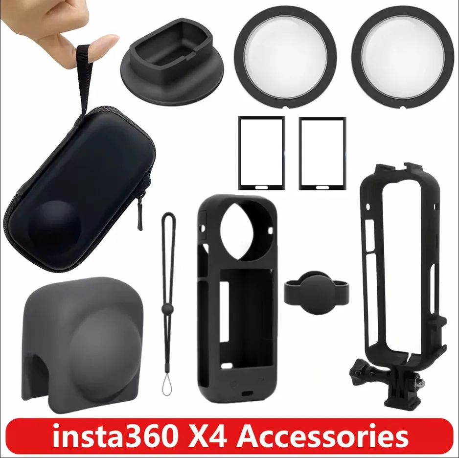 

X4 Accessories Set for Insta360 X4 Lens Guards 3D Curved Screen Film Protector Carrying Case Silicone Case Lens Protector Cap