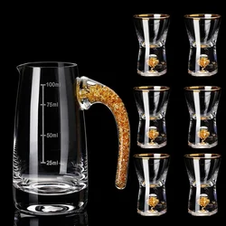 High-End Sake Vodka Wine Set Spirit Glass Cup 100ml Hip Flask Gold Foil Crystal Glass Household Decanter Hip Flask Gift