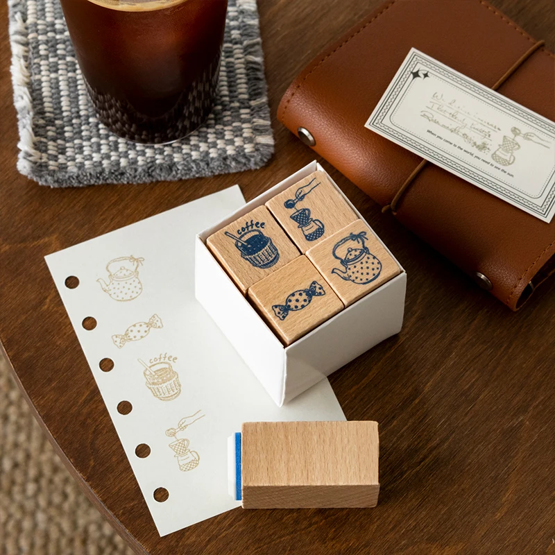Journal GO 4pcs/set Wooden Check-in Stamps & Seals, Daily Habit Tracker Decals for Journaling Scrapbooking Planners & DIY Crafts