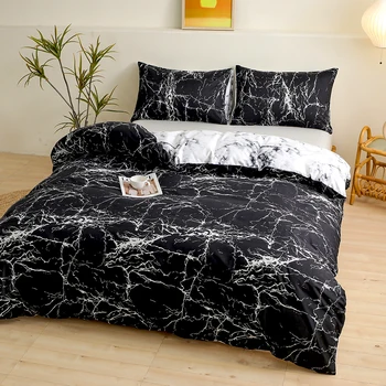 2/3pcs black marble pattern sanding duvet cover set,quilt cover pillowase bedroom bedding set,king queen double full twin size