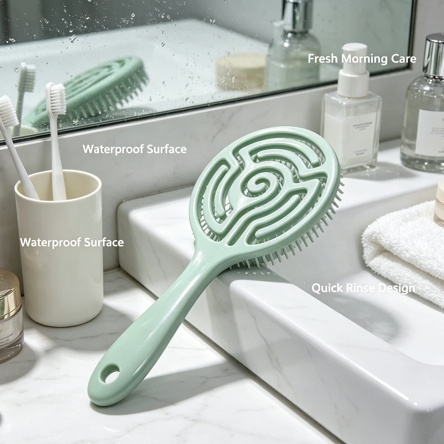 Screw-patterned hollow comb for smooth hair, water-resistant and easy to rinse design.