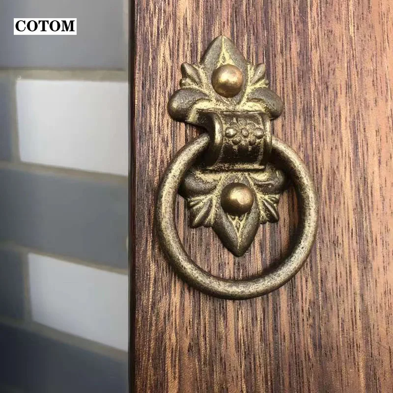 Old Ring Door Knocker Brass Bronze Knob for Cabinet Classics Gate Round Ring Handle Retro Entrence Door Knock Home Hardware