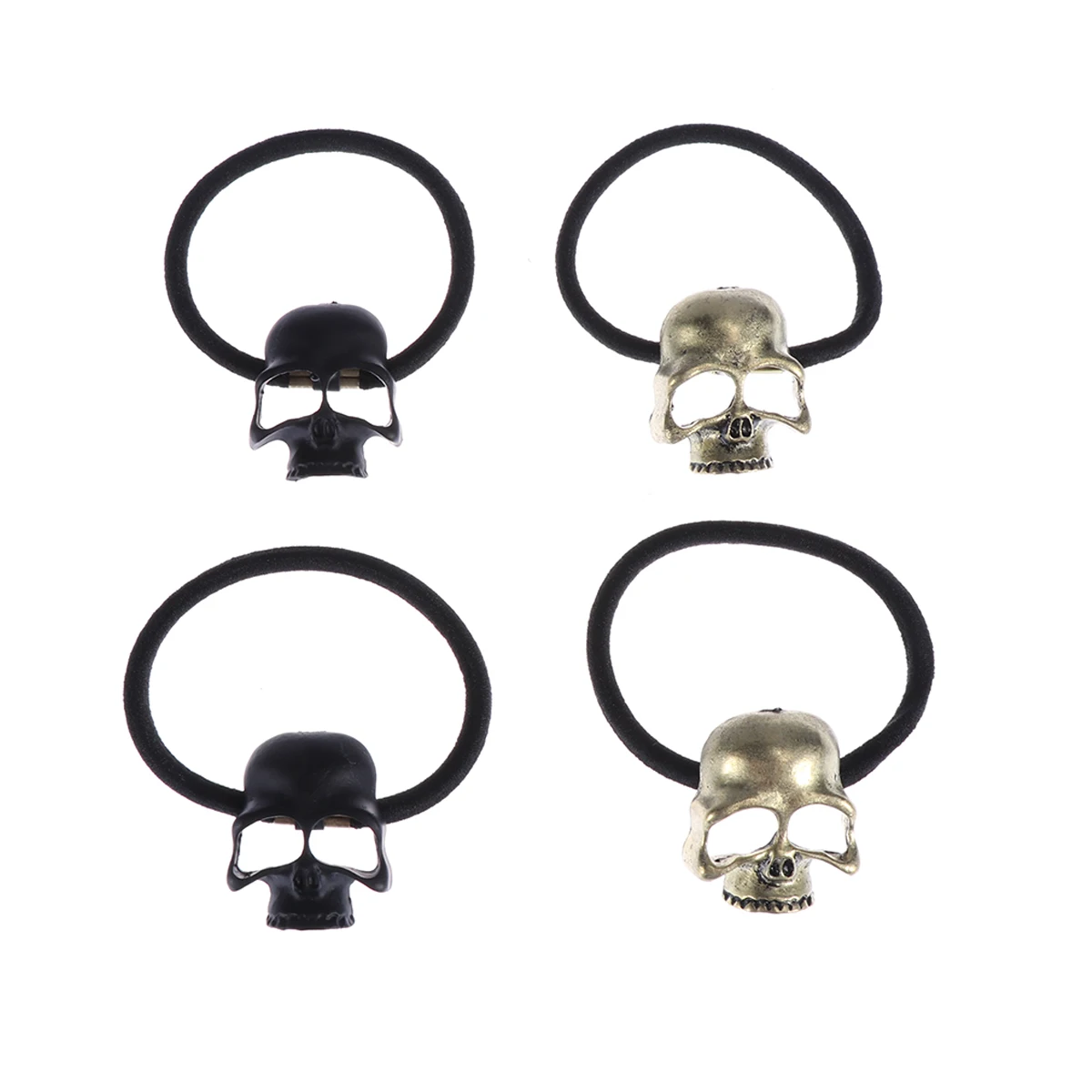 

4Pcs Metal Hair Black Bronze Alloy Elastic Skull Design Vintage Punk Style Halloween Costume Party Accessories