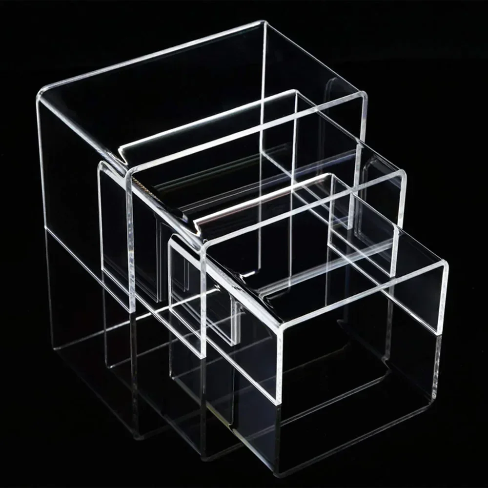 3 stks/set Acryl Clear Display Stands Showcase Sieraden Make-up Houder Pop Cosmetica Rack Trapeziumvormige Cake Display Stand Rack