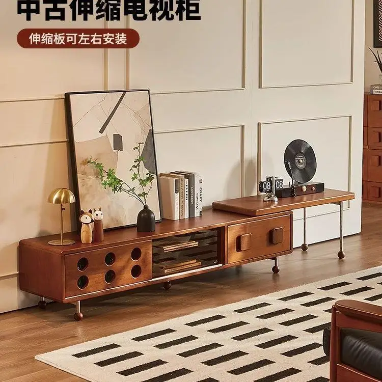 

Telescopic TV cabinet small apartment solid wood storage cabinet combination living room household floor cabinet