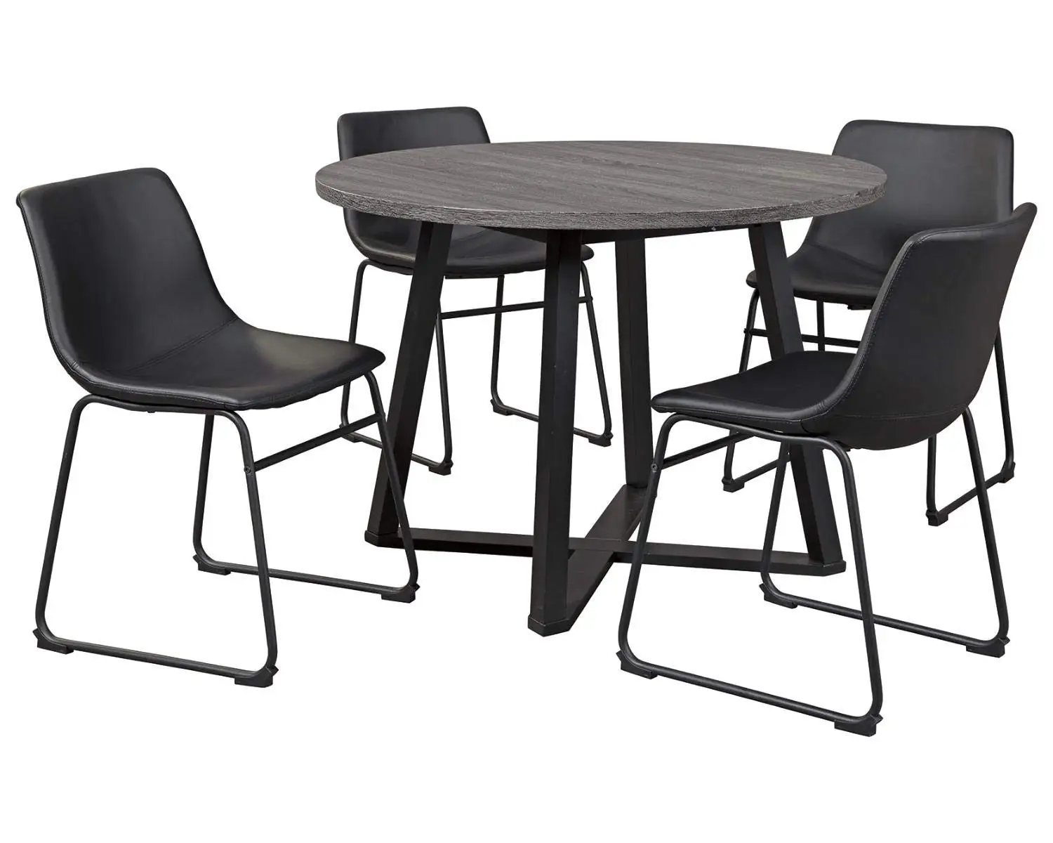 Mid Century Round Dining Room Table, Signature Design, pernas metálicas, cinza e preto