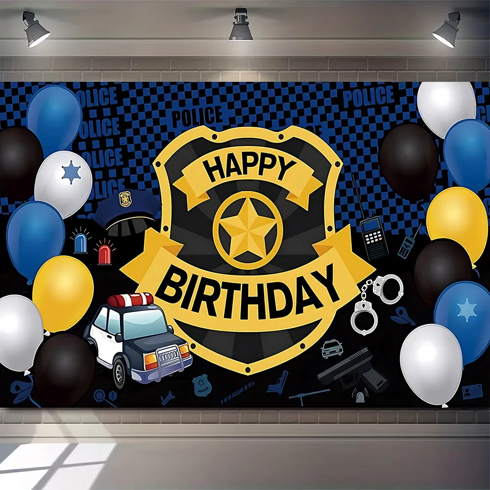 Police Theme Kids 1sth Birthday Party Personalized Photography Background Cartoon Policeman Baby Shower Photo Studio props