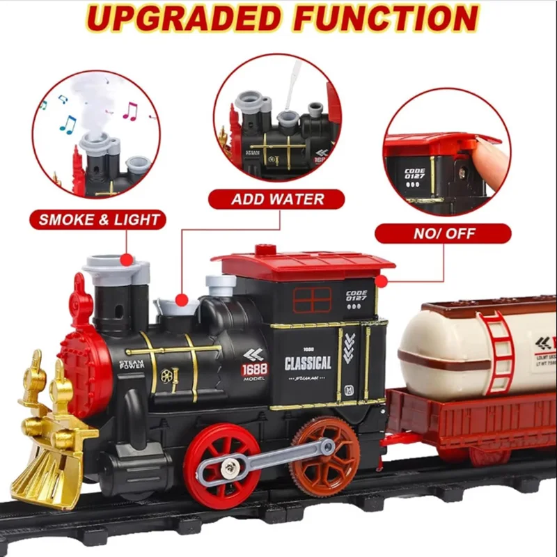 Elektryczny wagon kolejowy Zabawka z dźwiękiem Dym Światło Pary Zabawki Symulacja Klasyczny model kolejowy Zestaw do zabawy Prezent świąteczny