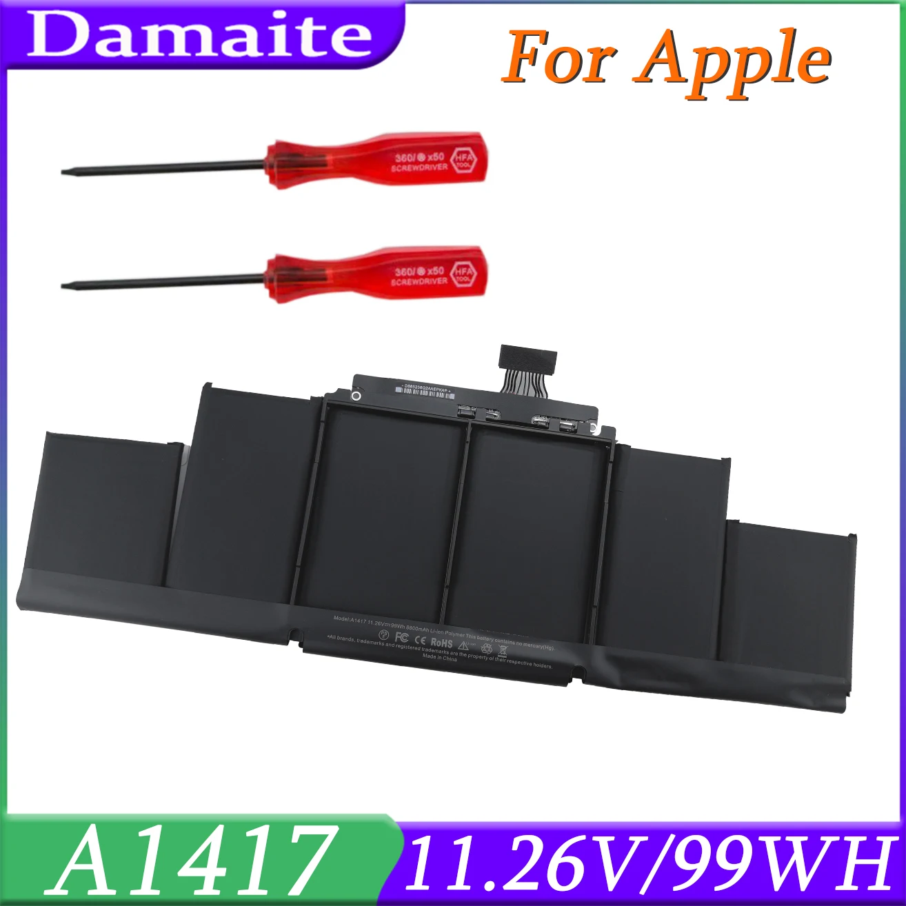 A1417 11.26V 99WH Laptop Battery for Apple A1398 (2012 Early-2013 Version) for MacBook Retina Pro 15