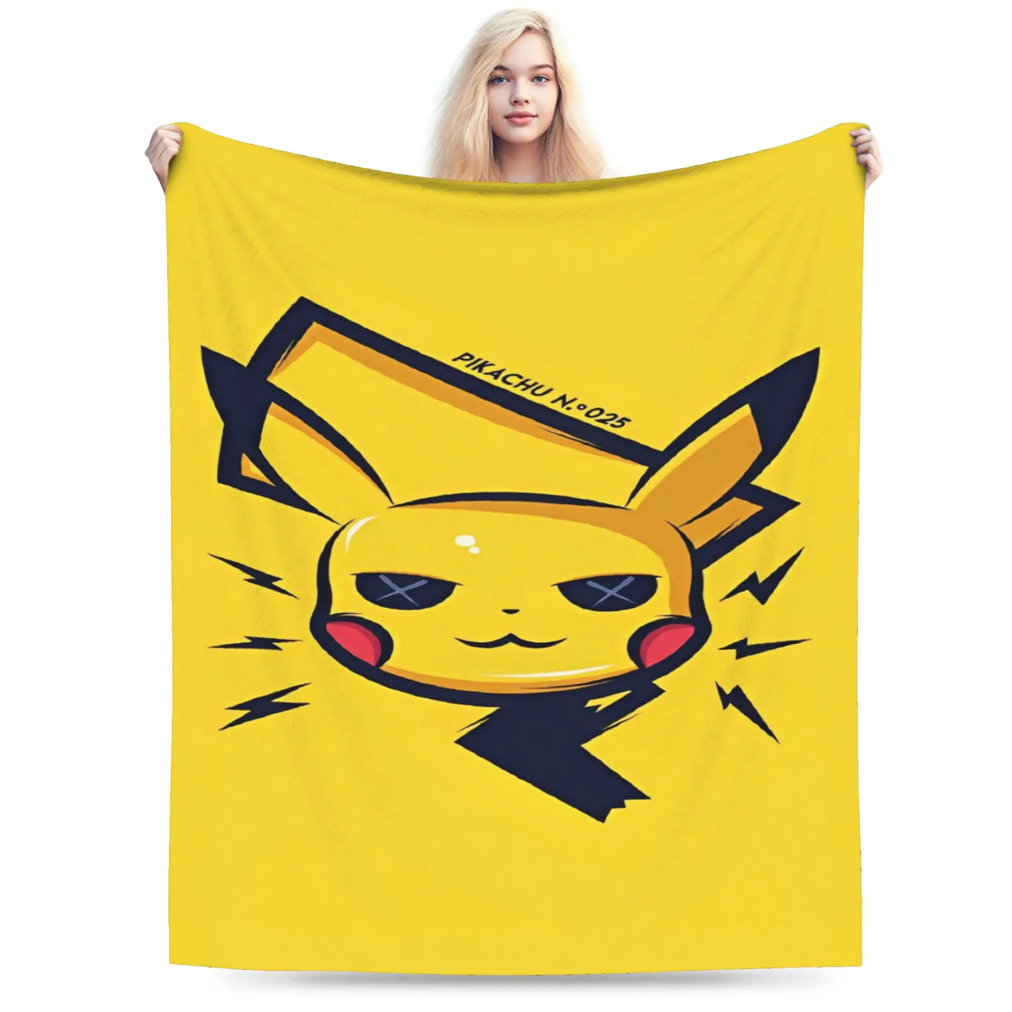 

Funny 3D Pikachu Stylish Face Soft Blanket Pokemoned Picnic Plush Throw Blanket Fashion Couch Chair Flannel Bedspread Bed Cover