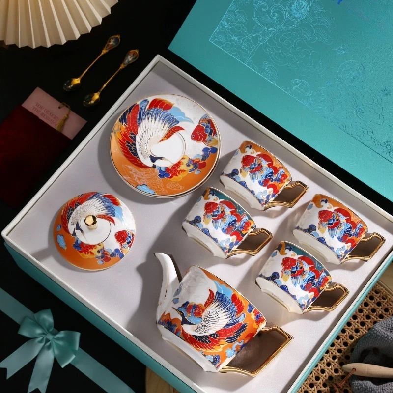 Wu bone china afternoon tea tea set teacup teapot gift box high-end wedding housewarming Mid-Autumn Festival gift