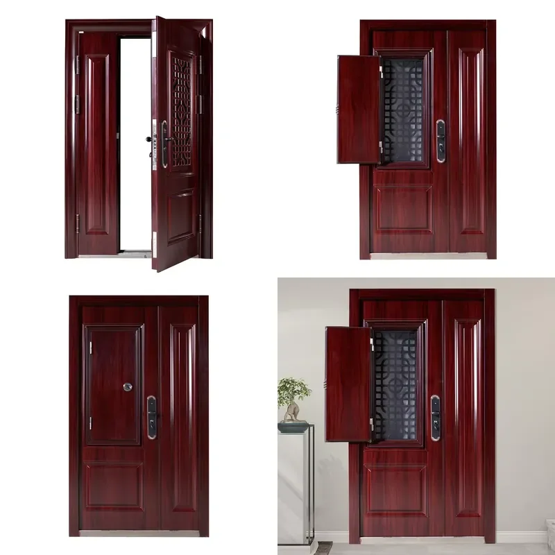New Exterior Main Entrance Household Steel Door Luxury Wrought Iron Swing Safety Door for Home